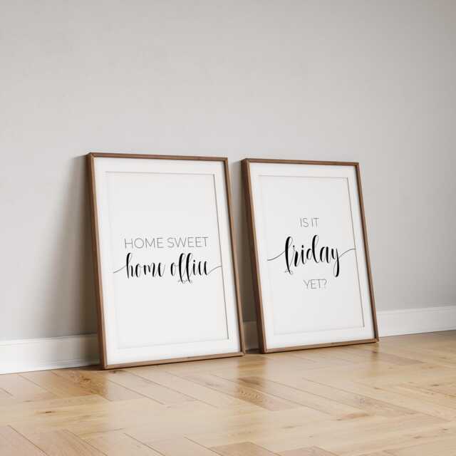 Office Prints Set Of 2 - Home Sweet Is It Friday Yet Wall Art Funny Sign - image 1