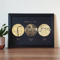 A4 Met Engaged Married Foil Map Print, Custom Multi Location Wedding Anniversary Personalised Print in Copper, Gold, Silver Or Rose Gold - thumbnail 1