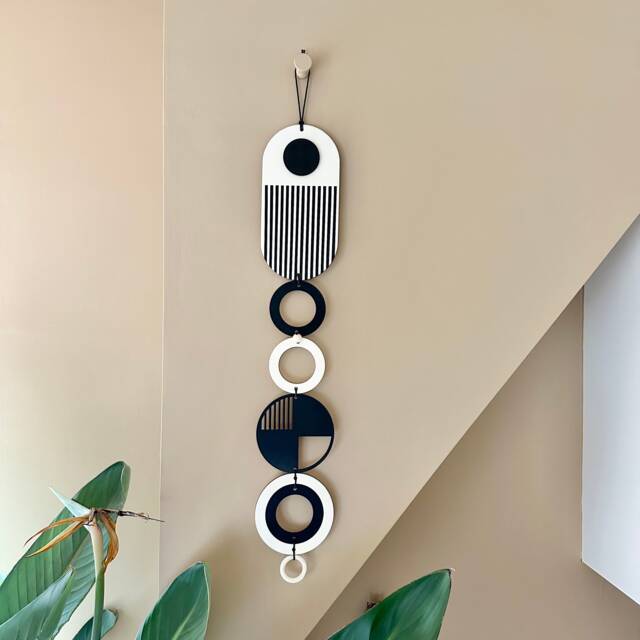 Minimalist Geometric Wall Hanging - Handmade Modern Black Tapestry - image 1