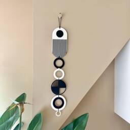 Minimalist Geometric Wall Hanging - Handmade Modern Black Tapestry - thumbnail 4