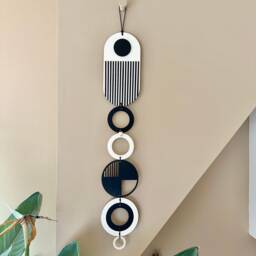 Minimalist Geometric Wall Hanging - Handmade Modern Black Tapestry - thumbnail 3