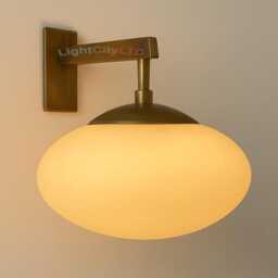 Handmade Brass Wall Sconce, Frosted Glass Globe, Mid-Century Modern