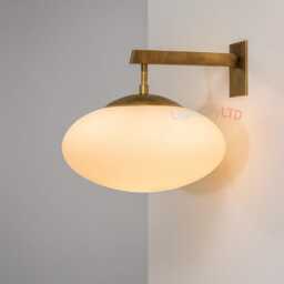 Wall Sconce Lamp, Brass & Wood Modern Mounted Lighting Fixture, Frosted White Glass Globe Shade - thumbnail 3