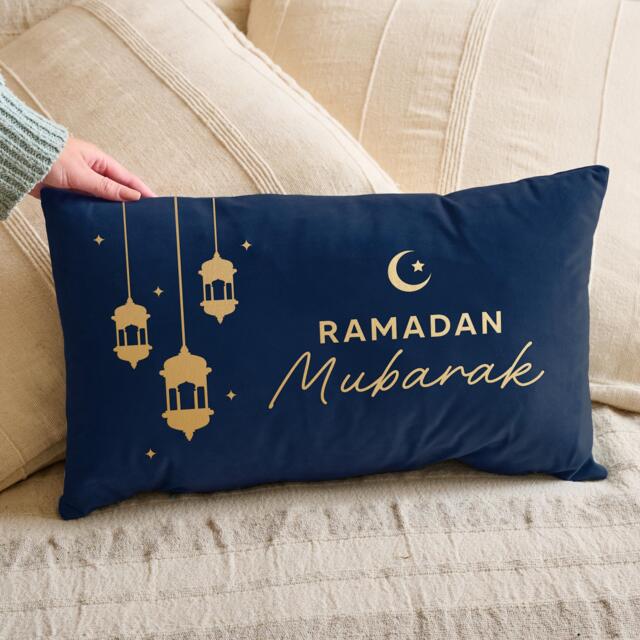Lantern Design Ramadan & Eid Celebration Velvet Cushion - Decorative With Filling For & Home Decor Gift - image 1