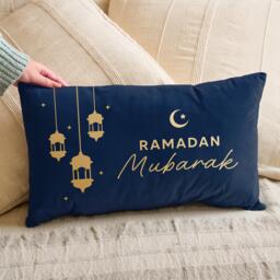 Lantern Design Ramadan & Eid Celebration Velvet Cushion - Decorative With Filling For & Home Decor Gift - thumbnail 1