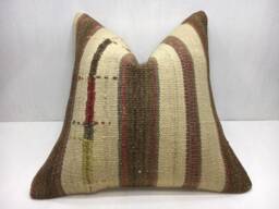 Vintage Kilim Pillow Cover, 20x20, Handwoven Turkish Bohemian Throw - thumbnail 1