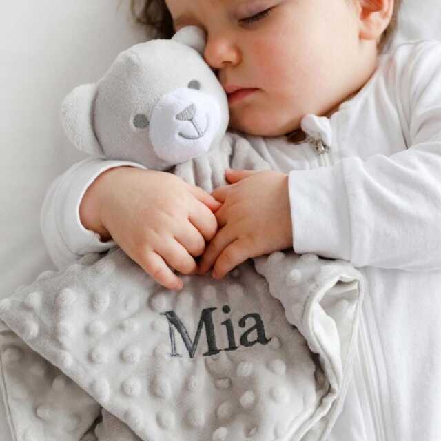 Personalised Grey Bobble Teddy Baby Comforter - image 1