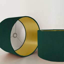 Green Velvet Drum Lampshade/ Ceiling Shade With A Metallic Gold Lining, Bright Brushed Lining - thumbnail 2