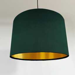 Green Velvet Drum Lampshade/ Ceiling Shade With A Metallic Gold Lining, Bright Brushed Lining - thumbnail 1
