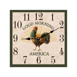 Rustic Square Rooster Clock For Kitchen - thumbnail 1