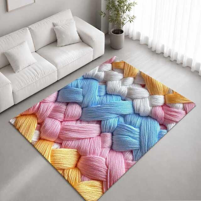 Pastel Braided Stripe Yarn Texture Rug Non-Slip Soft Area Carpet Bedroom Living Room Hallway Mat Decor - Made in UK - image 1
