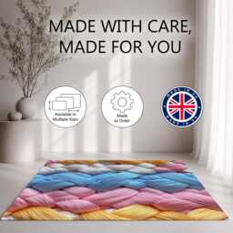 Pastel Braided Stripe Yarn Texture Rug Non-Slip Soft Area Carpet Bedroom Living Room Hallway Mat Decor - Made in UK - thumbnail 2