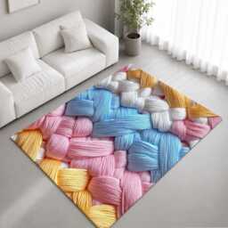 Pastel Braided Stripe Yarn Texture Rug Non-Slip Soft Area Carpet Bedroom Living Room Hallway Mat Decor - Made in UK - thumbnail 1