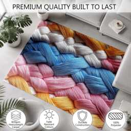 Pastel Braided Stripe Yarn Texture Rug Non-Slip Soft Area Carpet Bedroom Living Room Hallway Mat Decor - Made in UK - thumbnail 3