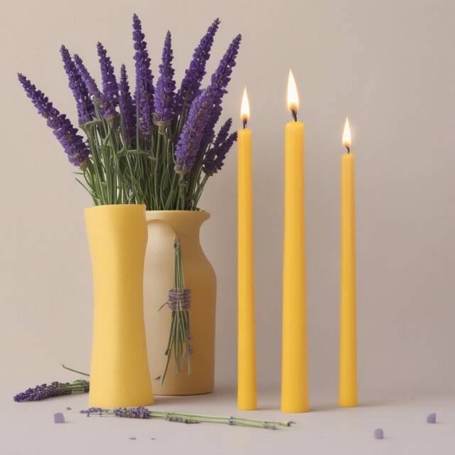 Set Of Three - x3 Lavender Beeswax Tapered Pillar Candles With Hemp Wick - image 1