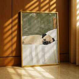 Pug Wall Art Print Playful Dog Poster - Peaceful Pet Portrait For Home Decor - thumbnail 1