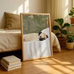 Pug Wall Art Print Playful Dog Poster - Peaceful Pet Portrait For Home Decor - thumbnail 3