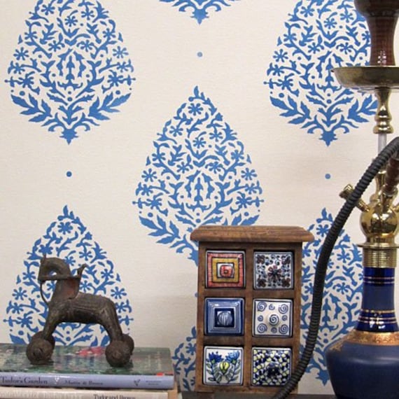 Sari Paisley Allover Stencil - Reusable Wall Pattern Better Than Wallpaper Diy Decor - image 1
