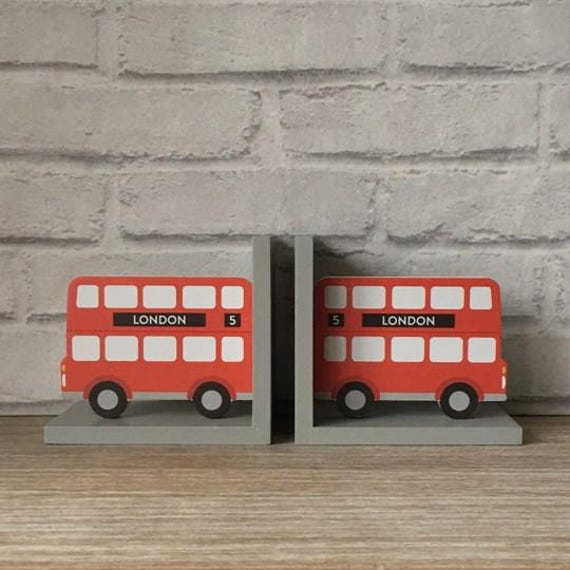 Pair Of 2 Red London Bus Bookends Shelf Nursery Children's Kids Room Decoration Bookshelf Books Boy's Girl's Gift Present Niece Nephew