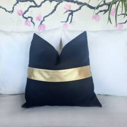 Color Block Pillow Cover Gold Faux Leather, Linen, Modern Home - thumbnail 4