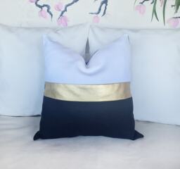 Color Block Pillow Cover Gold Faux Leather, Linen, Modern Home