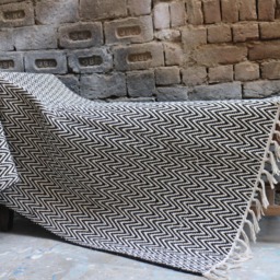 Handwoven Cotton Dhurrie Rug Zig Zag Geometric Pattern, Indian Handmade - thumbnail 2
