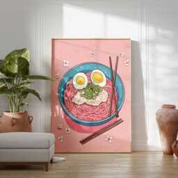 Ramen Poster Japanese Food Art Print Noodle Bowl Illustration Kitchen Wall Decor Asian Cuisine Artwork Pink Aesthetic - thumbnail 3