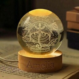 Custom Dragon Crystal Ball Night Light, Personalized 3D Engraved Fantasy Lamp, Fourth Wing Book Bookish Gift For Lovers - thumbnail 3