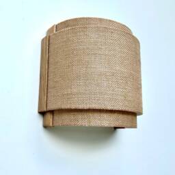 Rustic Wood Wall Sconce, Burlap Double Shade, Boho Japandi Lamp. Taxes Paid To The Usa - thumbnail 2