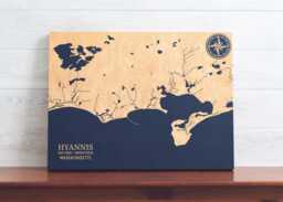 Hyannis, Massachusetts Map - Engraved Wood Coastal Chart Wall Art Sign, Beach House Home Decor Nautical Print, Personalized Family Gift - thumbnail 1