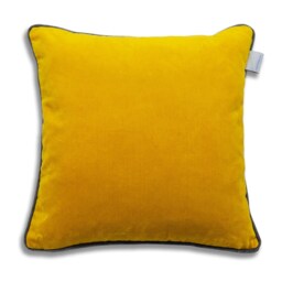 Embroidered Leaf Cushion, Ochre Yellow Linen Pillow, Cotton Velvet Back - thumbnail 2