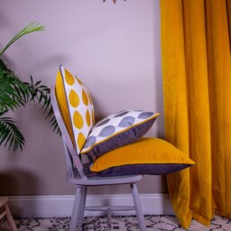Embroidered Leaf Cushion, Ochre Yellow Linen Pillow, Cotton Velvet Back - thumbnail 3