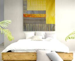 Modern Quilted Textile Wall Hanging Honeycomb Silk Art - 55x55