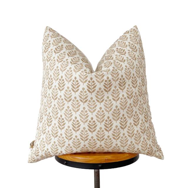 Floral Pillow Cover Light Brown Cream Designer Fabric - image 1