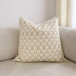Floral Pillow Cover Light Brown Cream Designer Fabric - thumbnail 3