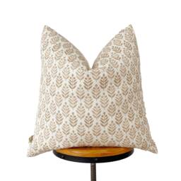 Floral Pillow Cover Light Brown Cream Designer Fabric - thumbnail 1
