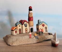 Original Ceramic & Stone Art Sculpture, One Of A Kind Beach Theme Object