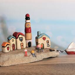 Original Ceramic & Stone Art Sculpture, One Of A Kind Beach Theme Object - thumbnail 3