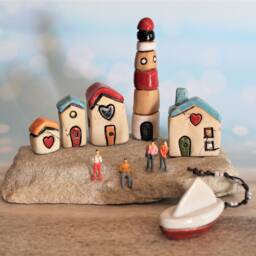 Original Ceramic & Stone Art Sculpture, One Of A Kind Beach Theme Object - thumbnail 2