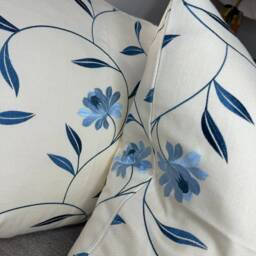 Iliv Flourish Cushion Cover in Blue , Floral Pillow Cover, Double Sided, Sofa - Bed Embroidered - thumbnail 2
