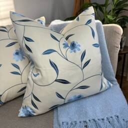 Iliv Flourish Cushion Cover in Blue , Floral Pillow Cover, Double Sided, Sofa - Bed Embroidered - thumbnail 1