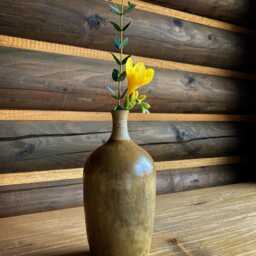 Handmade Vase Cinnamon, Budvase, Wheel Thrown Vase, Ceramic Stoneware, Ashglaze, Bottle Neck Brown, High Fire, Spotted Clay - thumbnail 2