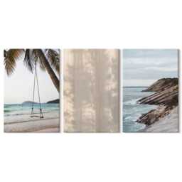 Canvas Set Of 3 Wall Art - Summer Sand & Seaside Views Landscapes, Blue Photo Print, Landscapes Hanging Piece - thumbnail 2