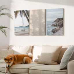 Canvas Set Of 3 Wall Art - Summer Sand & Seaside Views Landscapes, Blue Photo Print, Landscapes Hanging Piece - thumbnail 1