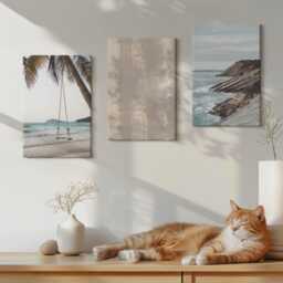 Canvas Set Of 3 Wall Art - Summer Sand & Seaside Views Landscapes, Blue Photo Print, Landscapes Hanging Piece - thumbnail 3