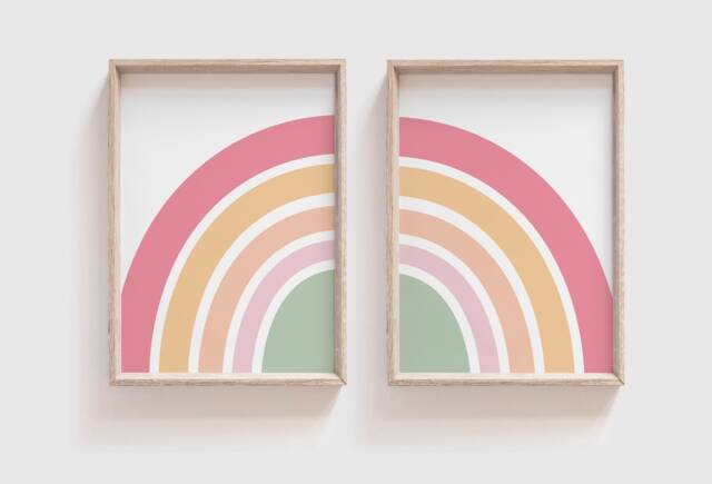 Pink Pastel Rainbow, Girls Nursery Prints. Decor, Bedroom Prints, Playroom Wall Art, Set Of 2 - image 1