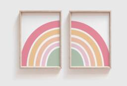 Pink Pastel Rainbow, Girls Nursery Prints. Decor, Bedroom Prints, Playroom Wall Art, Set Of 2 - thumbnail 1