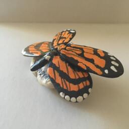 One Of A Kind Miniature Sculpture Butterfly Hand Crafted From Natural River Stones, Painted, Signed By Colombian Born Artist G. Negret - thumbnail 2