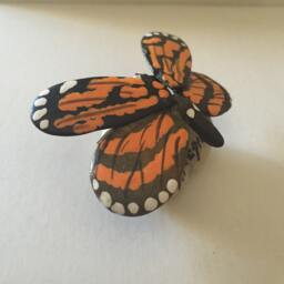One Of A Kind Miniature Sculpture Butterfly Hand Crafted From Natural River Stones, Painted, Signed By Colombian Born Artist G. Negret
