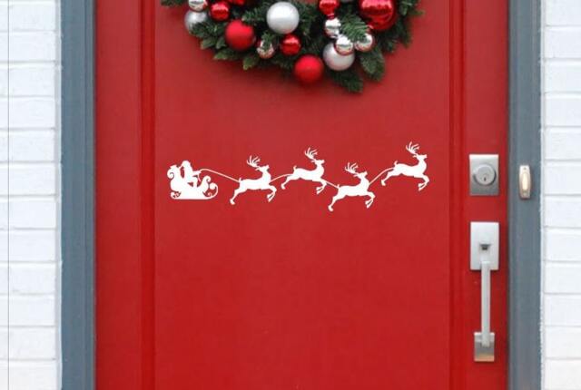 Christmas Vinyl Door Decal, Santas Sleigh With Reindeers Wall Stickers, Laptop Sticker, Xmas Stickers, Holiday Decor, Murals - image 1